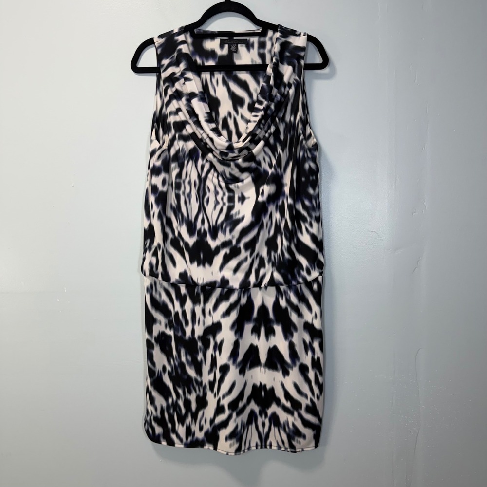 Kenneth Cole New York Blue White Abstract Cowl Neck Sleeveless Sheath Dress L